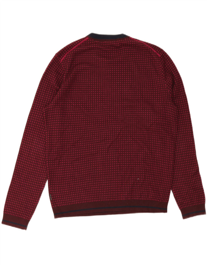 Suéter masculino Ted Baker com gola redonda tamanho 5 XL lã xadrez borgonha