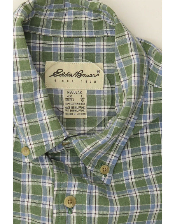 Eddie Bauer Camisa masculina de manga curta regular fit grande algodão xadrez verde