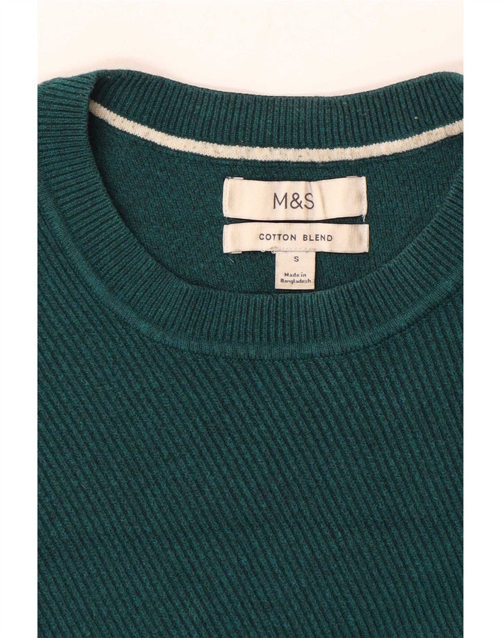 Suéter masculino Marks & Spencer com gola redonda, pequeno algodão verde