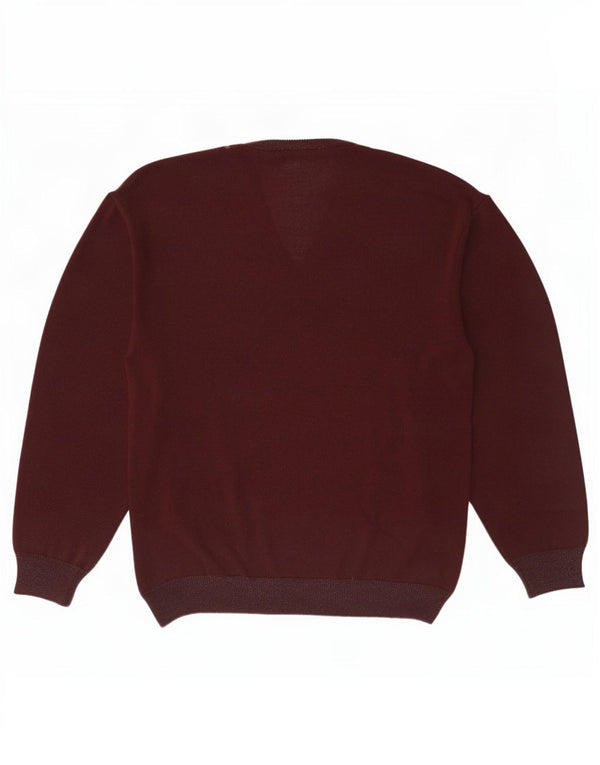 Suéter masculino vintage com decote em V grande marrom lã Fair Isle