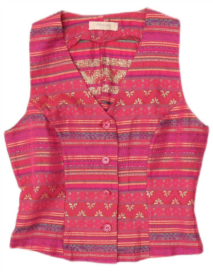 Colete feminino vintage IT 42 acetato listrado rosa médio