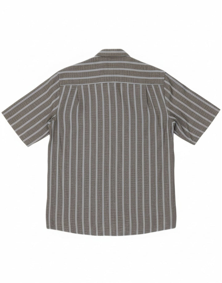 Camisa masculina de manga curta BENETTI listrada cinza médio