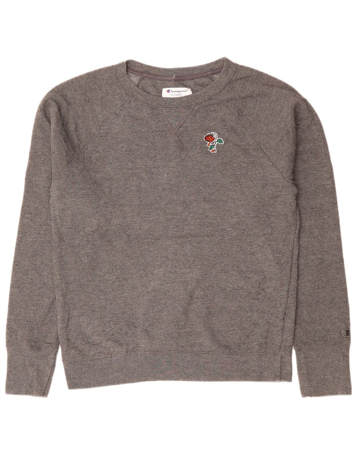 CHAMPION moletom feminino jumper UK 14 poliéster floral cinza médio