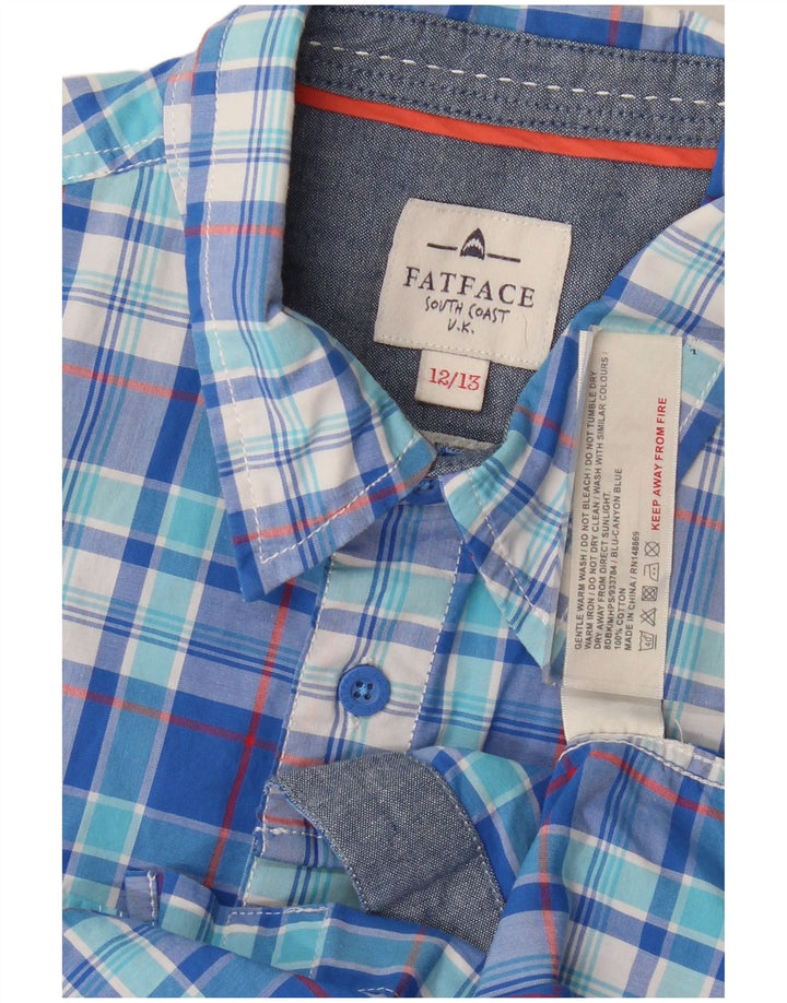 Camisa Fat Face Boys manga curta 12-13 anos algodão xadrez azul