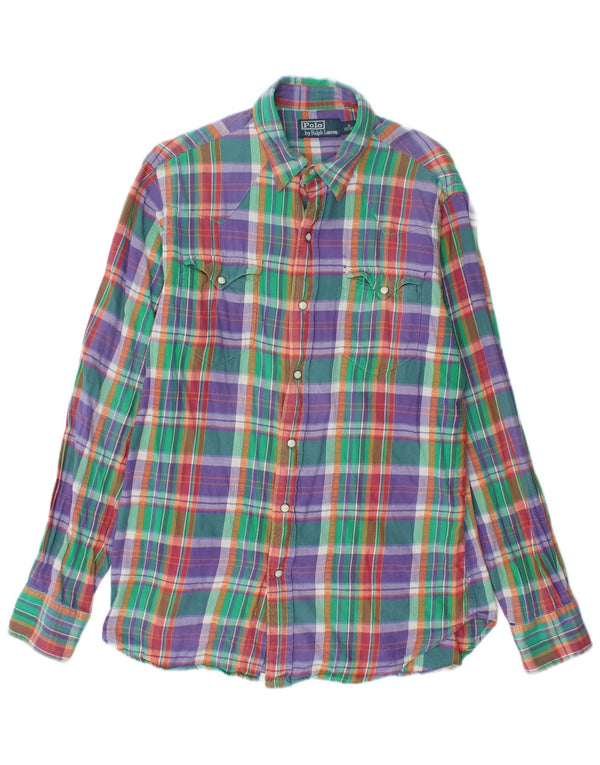 Polo Ralph Lauren Camisa masculina de flanela média de algodão xadrez multicolorido