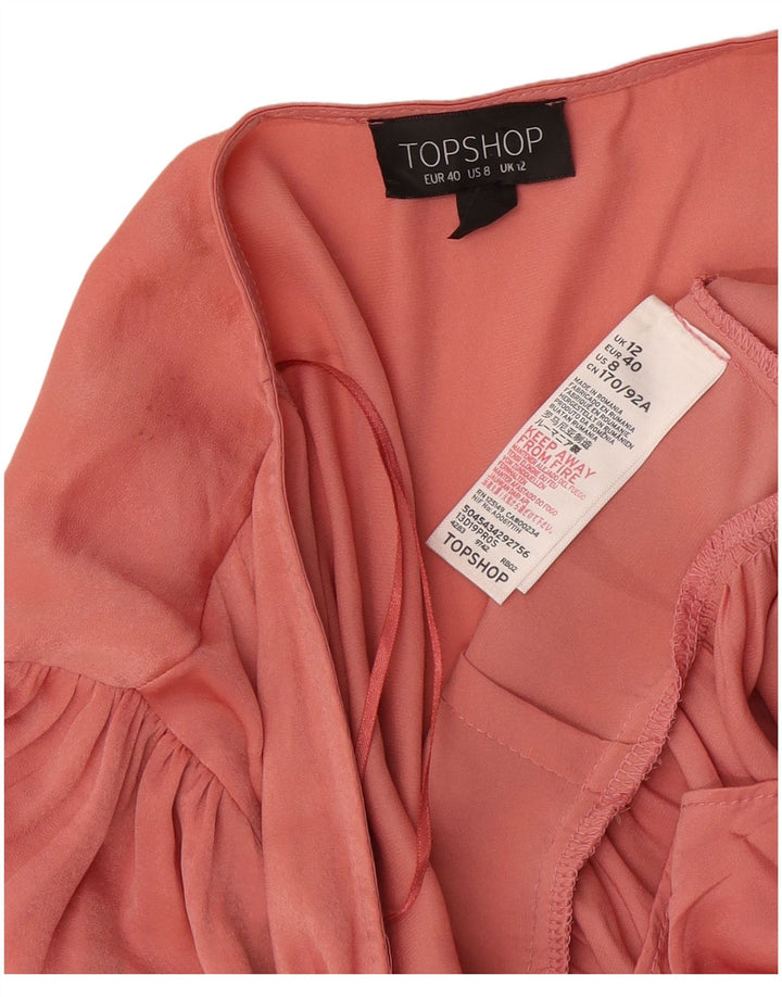 Blusa feminina Topshop com camisa envolvente Reino Unido 12 poliéster rosa médio
