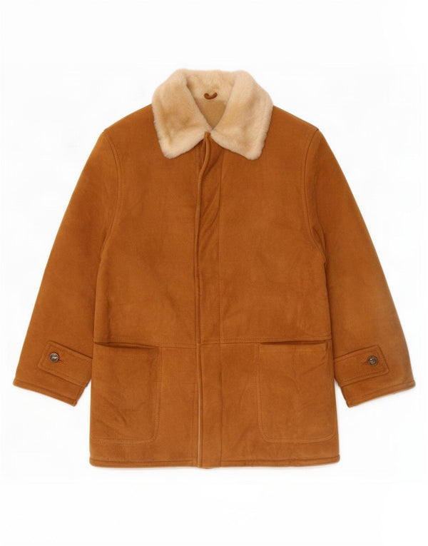 Jaqueta masculina vintage Shearling UK 36 pequena bege
