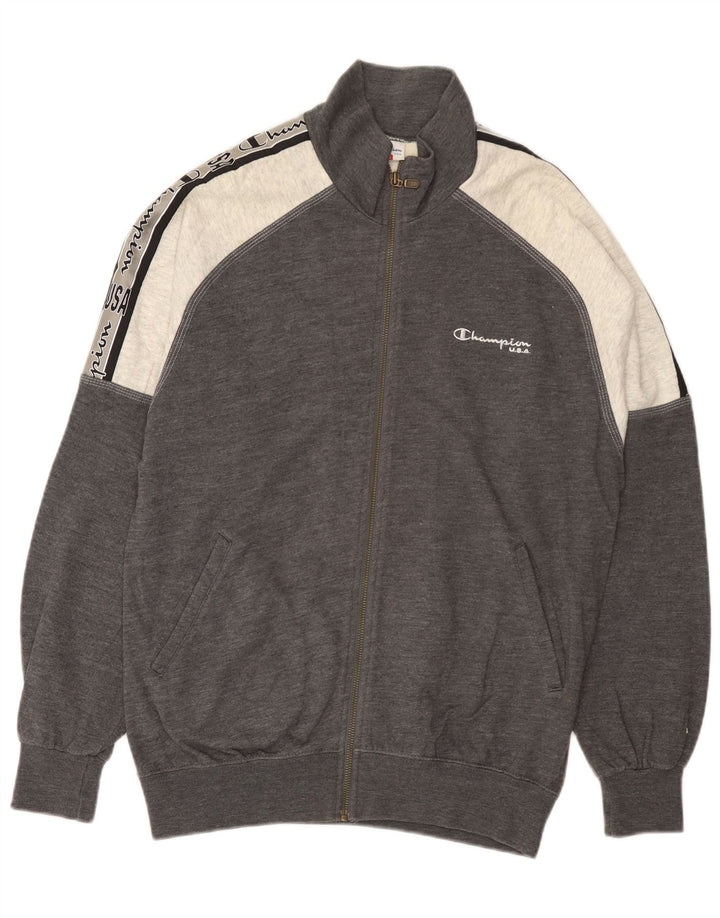 Jaqueta masculina Champion dos EUA com top de treino cinza médio algodão colorblock