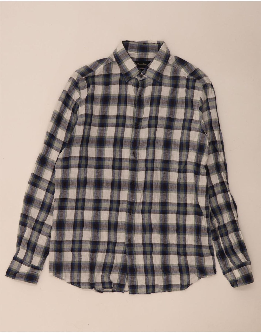Camisa masculina Massimo Dutti grande linho xadrez azul marinho