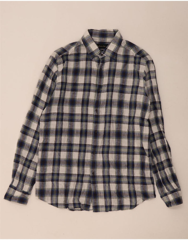Camisa masculina Massimo Dutti grande linho xadrez azul marinho