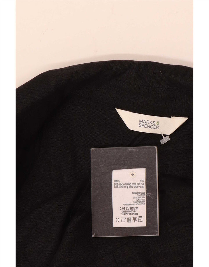 Jaqueta blazer feminina de manga 3/4 Marks & Spencer UK 8 pequena linho preto