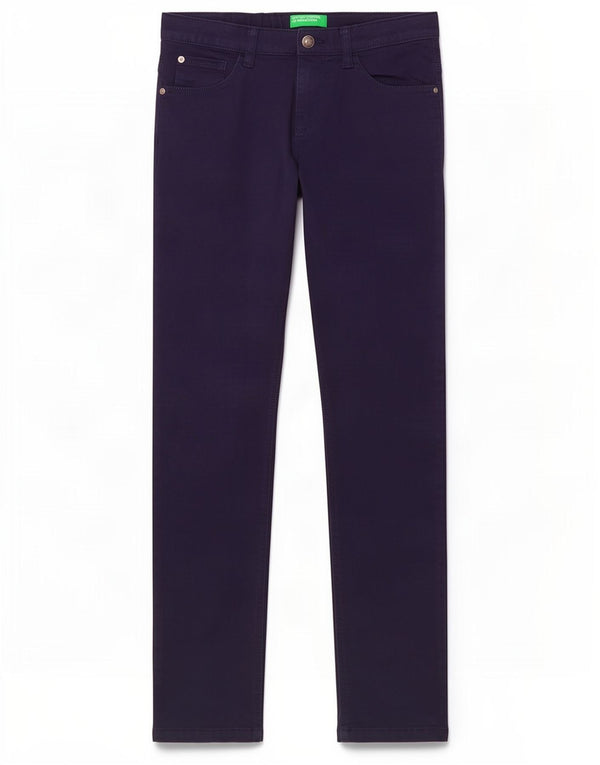 Calças casuais slim masculinas Benetton 11-12 anos 2XL W26 L29 algodão azul marinho