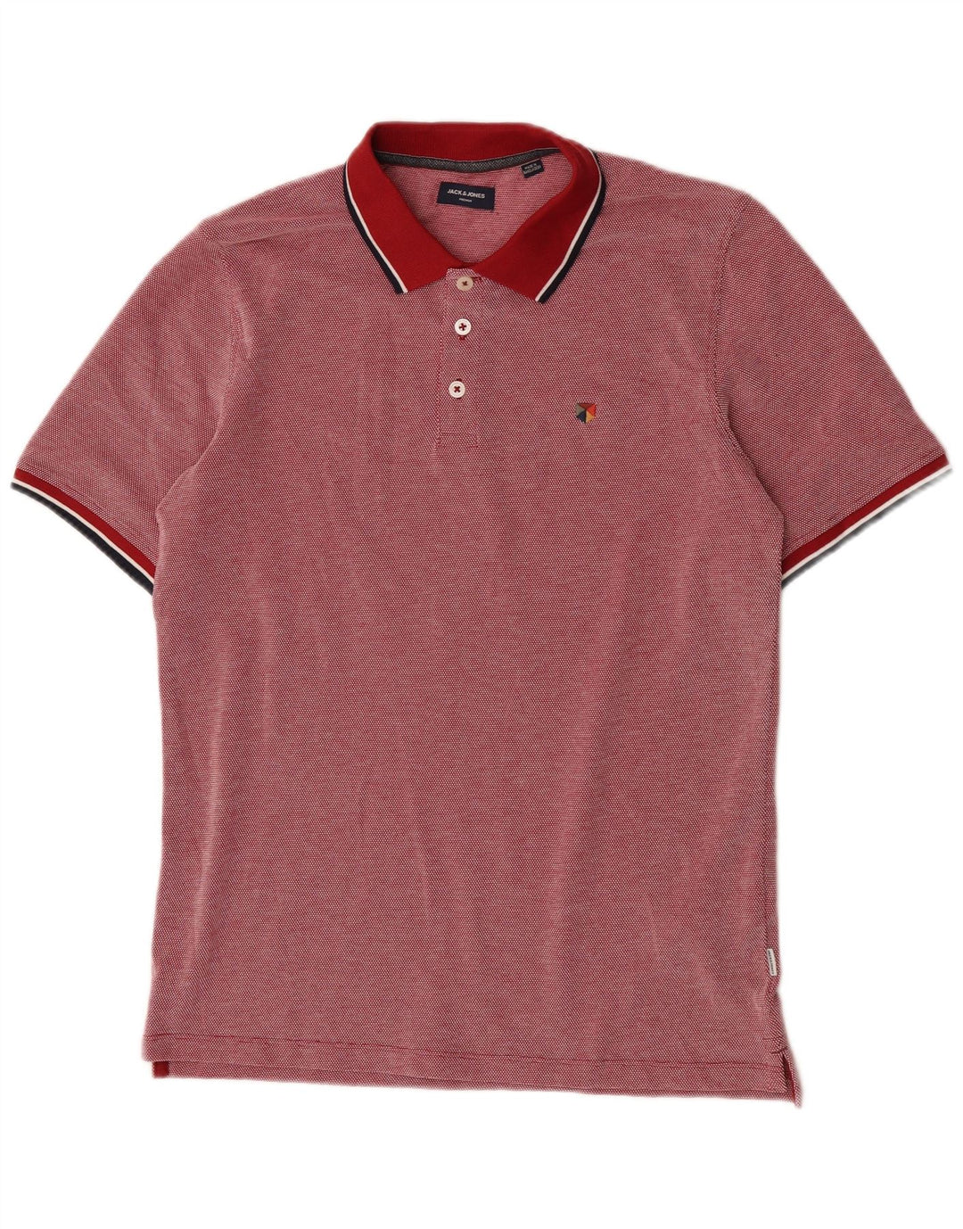 Camisa polo masculina Jack & Jones de algodão manchado vermelho médio