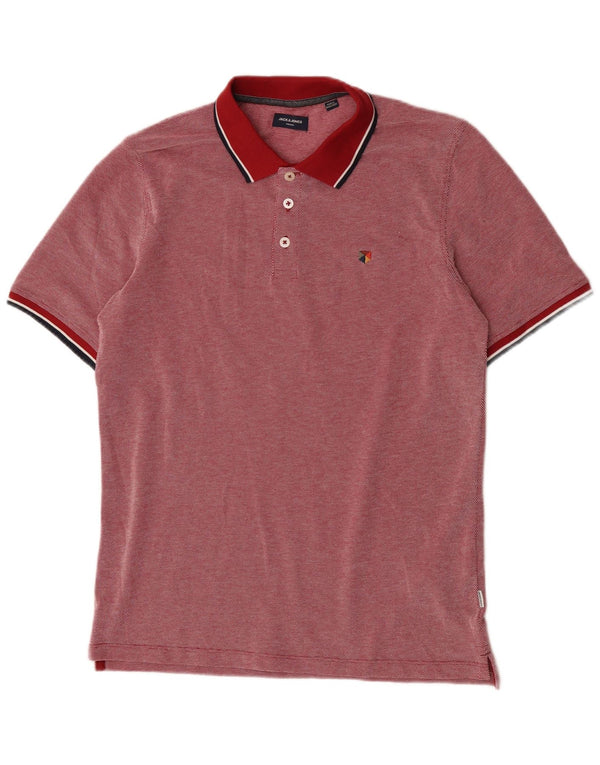Camisa polo masculina Jack & Jones de algodão manchado vermelho médio