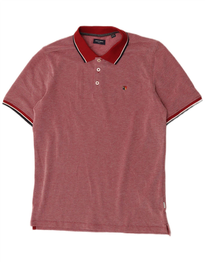 Camisa polo masculina Jack & Jones de algodão manchado vermelho médio