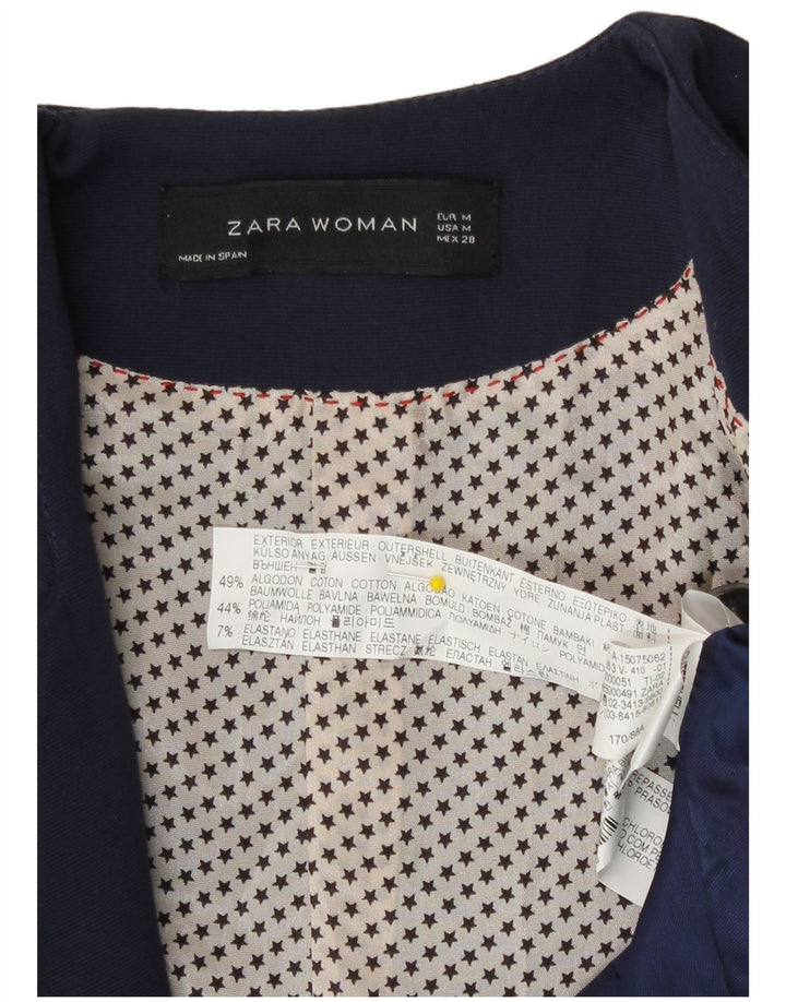 Jaqueta blazer feminina Zara com 1 botão Reino Unido 12 algodão azul marinho médio