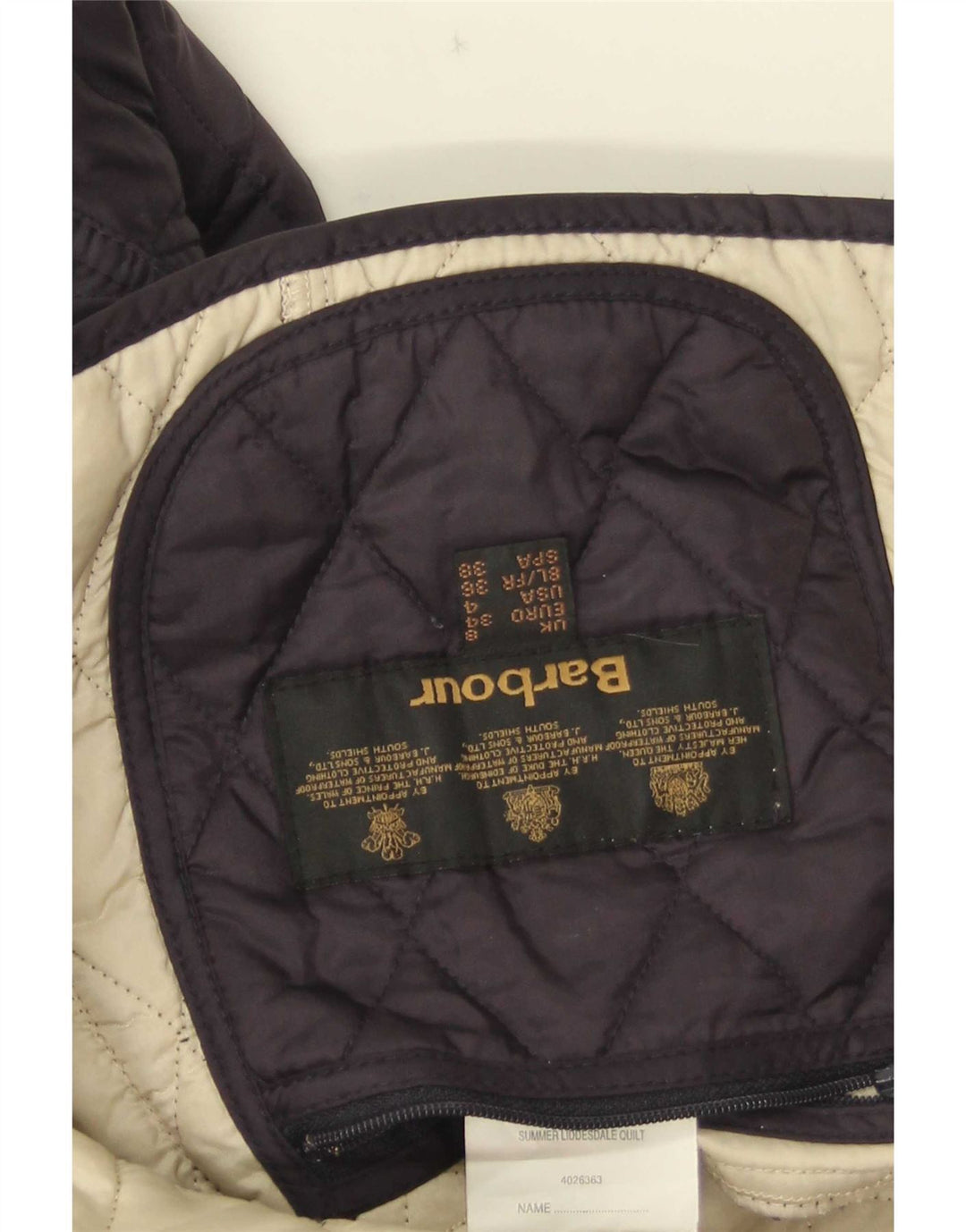 Jaqueta acolchoada feminina Barbour UK 8 pequena poliamida azul marinho