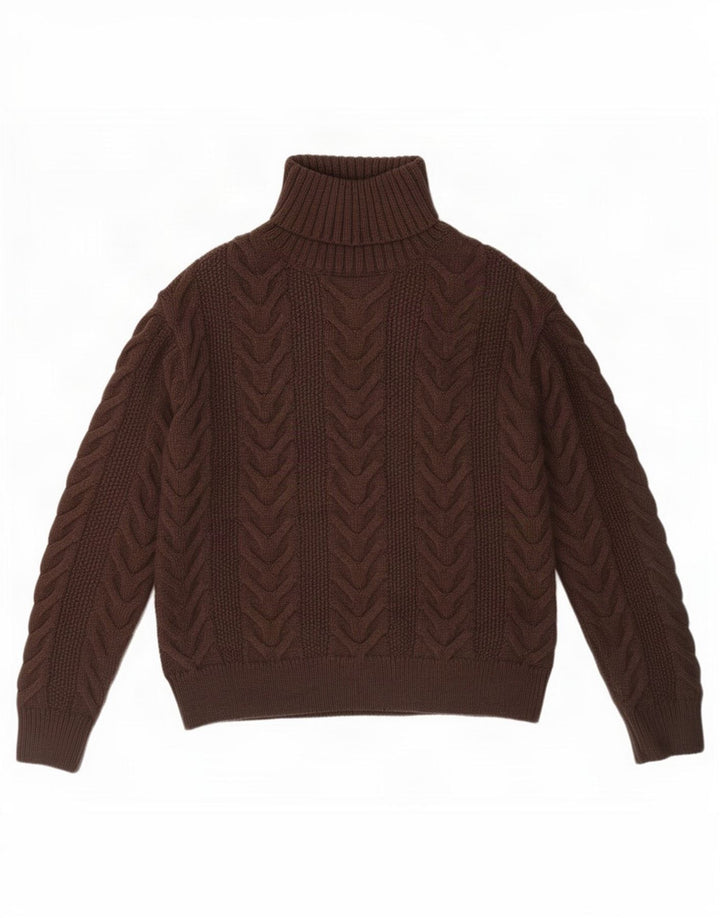 Suéter feminino Marks & Spencer com gola redonda Reino Unido 10 pequeno acrílico marrom