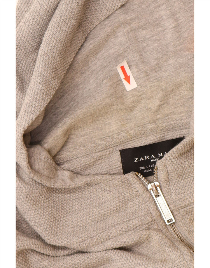 Zara Suéter masculino com capuz e zíper grande algodão cinza