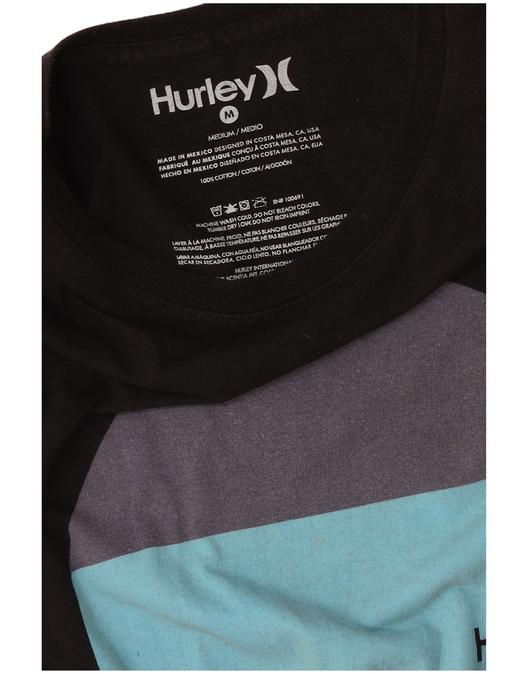 Camiseta gráfica masculina Hurley Top médio algodão preto