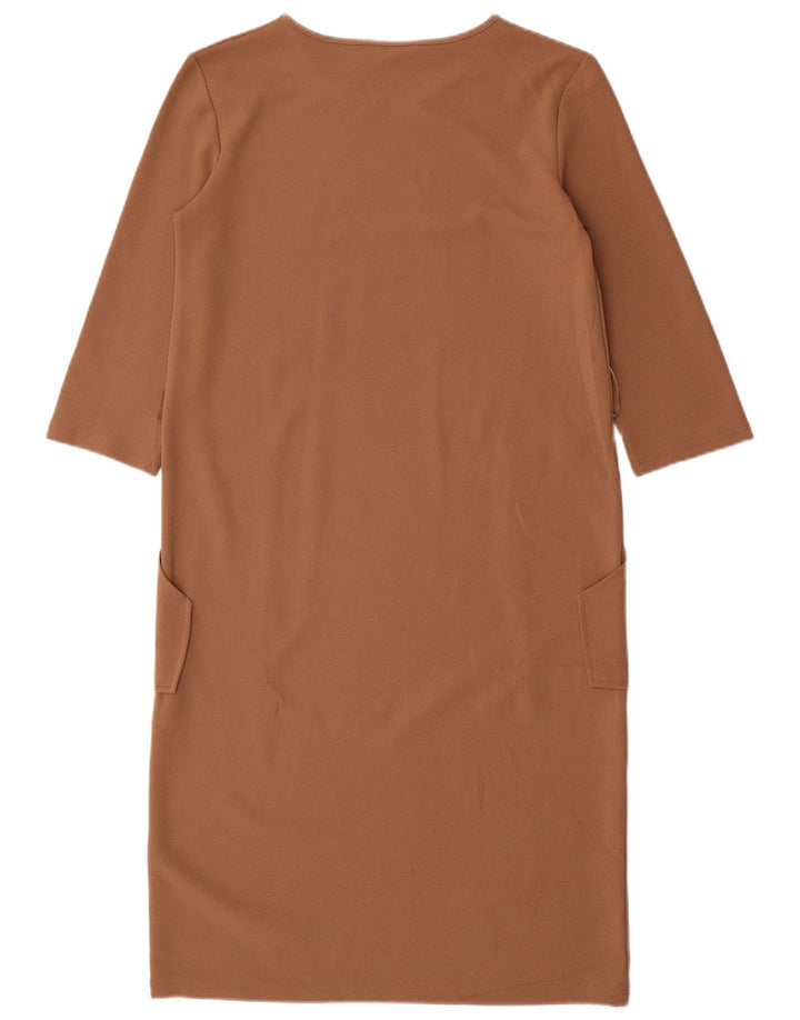 Vestido feminino Zara manga 3/4, Reino Unido 10 pequeno marrom