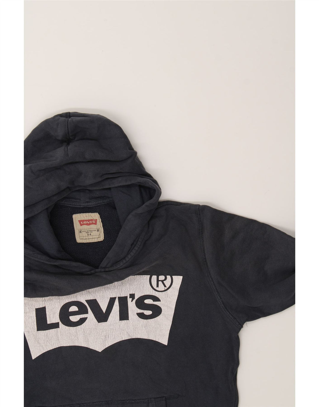 LEVI'S Boys Graphic Hoodie Jumper 13-14 Years Navy Blue Cotton Vintage Levi's and Second-Hand Levi's from Messina Hembry 