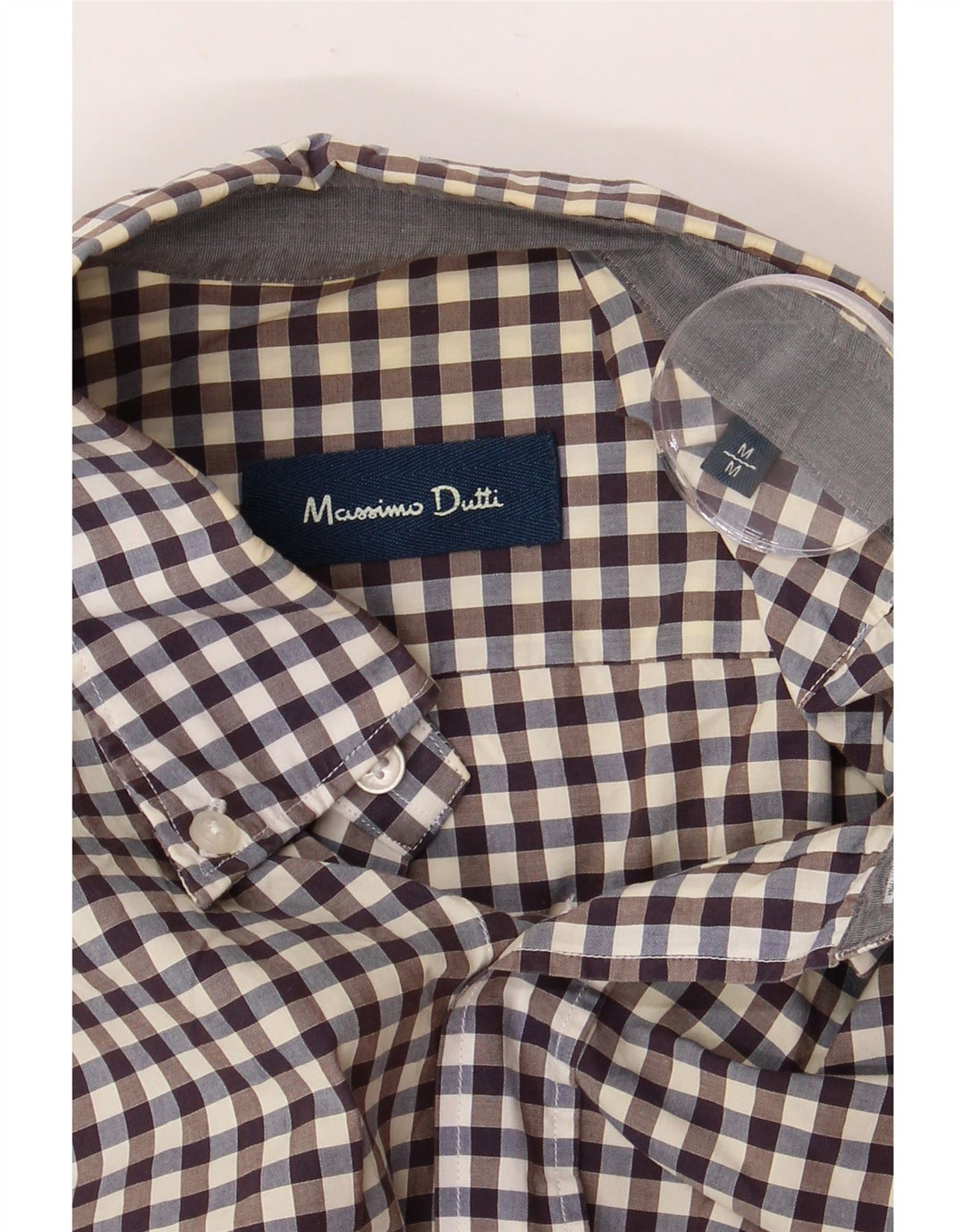 Camisa masculina Massimo Dutti média marrom guingão
