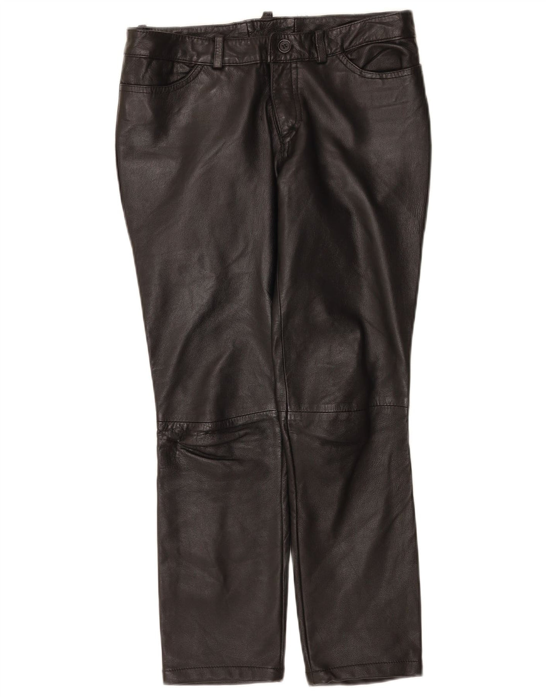 Calça feminina de couro Zen EU 38 médio W28 L26 couro preto