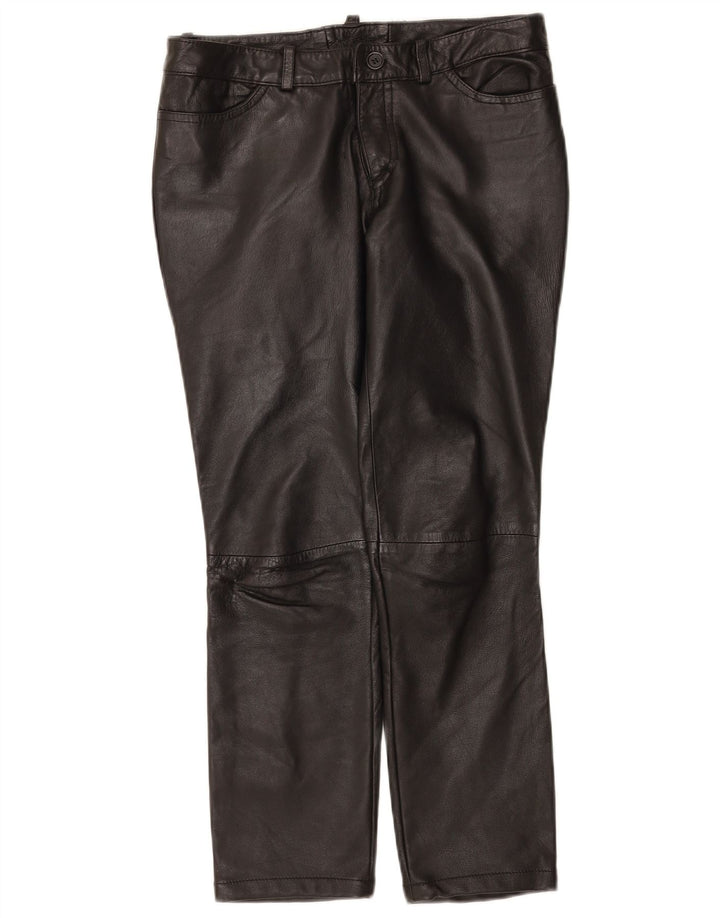Calça feminina de couro Zen EU 38 médio W28 L26 couro preto