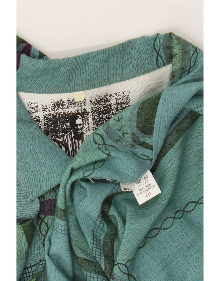 Vintage masculino abstrato Padrão camisa de manga curta XL verde viscose