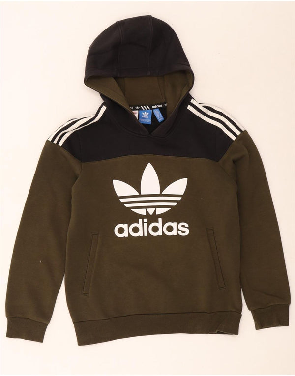 Adidas Meninos Graphic Hoodie Jumper 13-14 Anos Cáqui Colorblock Algodão