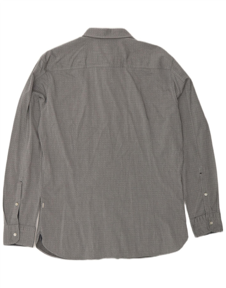 Camisa masculina slim fit HUGO BOSS grande algodão geométrico cinza