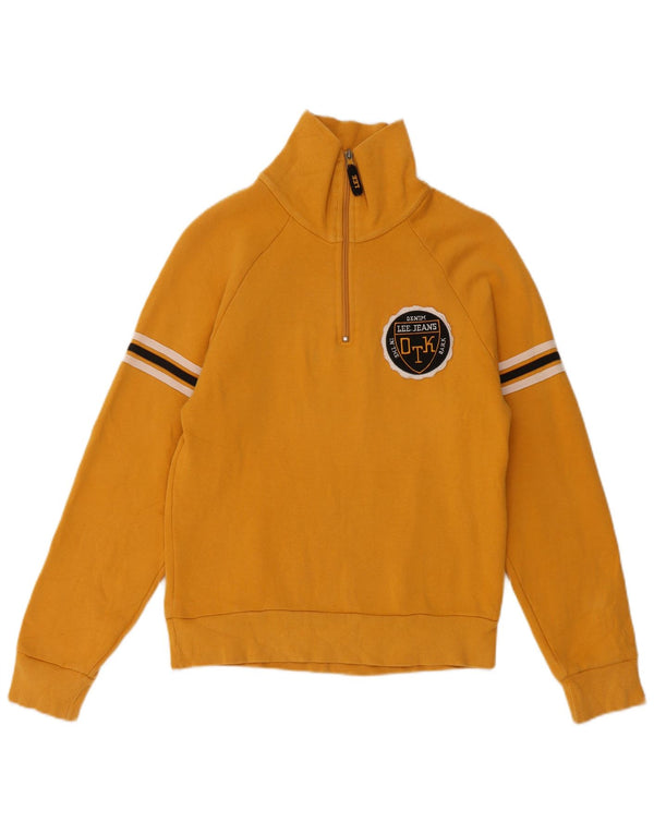 Suéter feminino Lee com gola e zíper gráfico Reino Unido 10 pequeno listrado amarelo