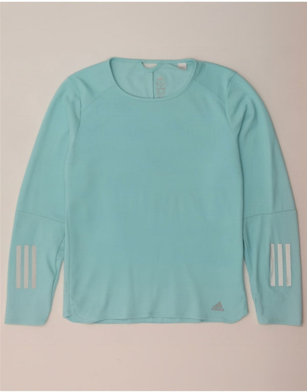 Adidas Feminino Climacool Top Manga Longa UK 12/14 Médio Azul Poliéster