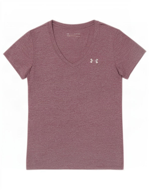 Camiseta feminina Under Armour Heat Gear Loose Fit UK 6 XS roxo manchado