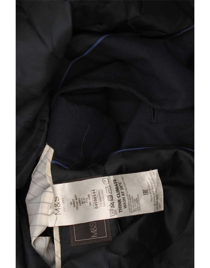 Jaqueta blazer masculina de 2 botões Marks & Spencer Reino Unido 42 grande azul marinho poliéster