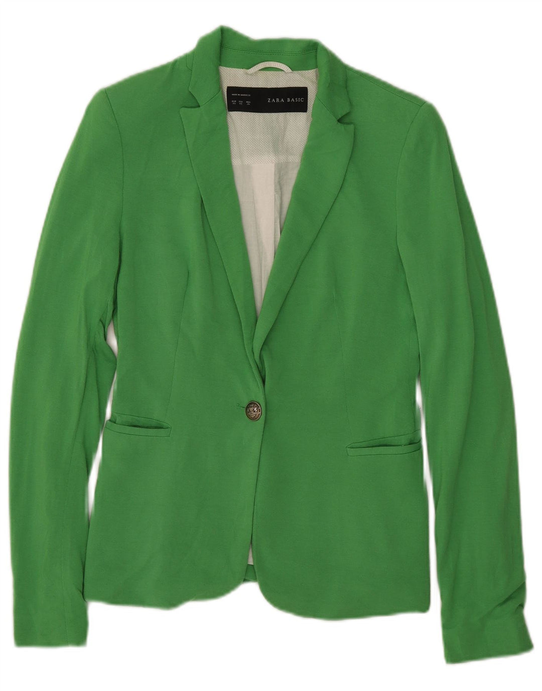 Jaqueta blazer feminina Zara com 1 botão Reino Unido 6 XS verde viscose