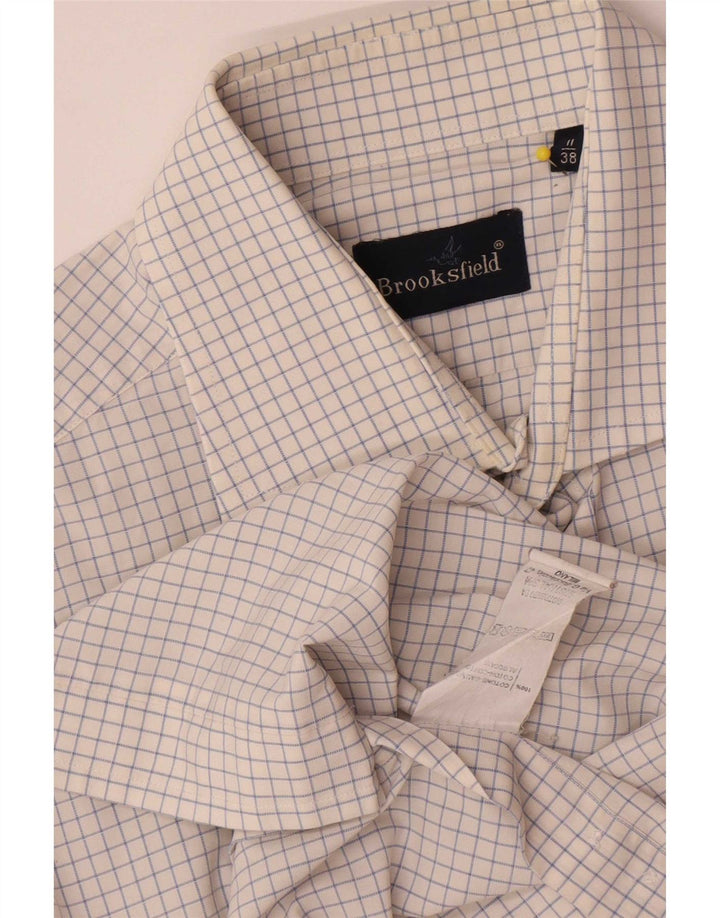 Camisa masculina Brooksfield tamanho 38 pequeno algodão xadrez branco