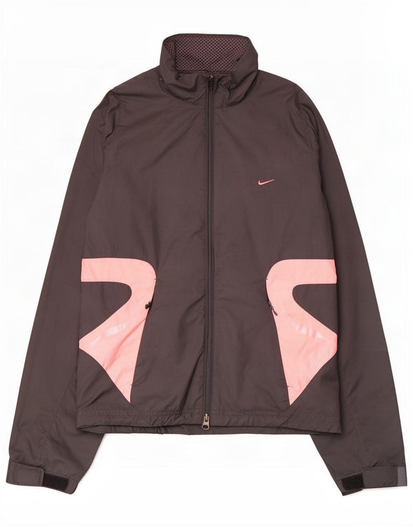 Jaqueta de chuva feminina Nike Climalite UK 8/10 pequena cinza colorblock poliéster
