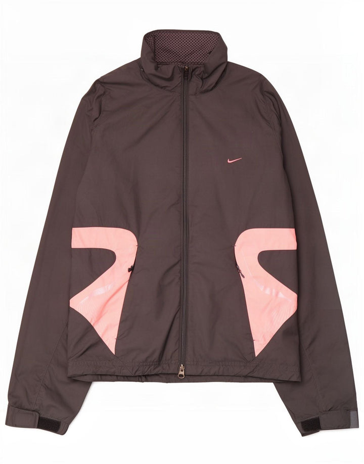 Jaqueta de chuva feminina Nike Climalite UK 8/10 pequena cinza colorblock poliéster