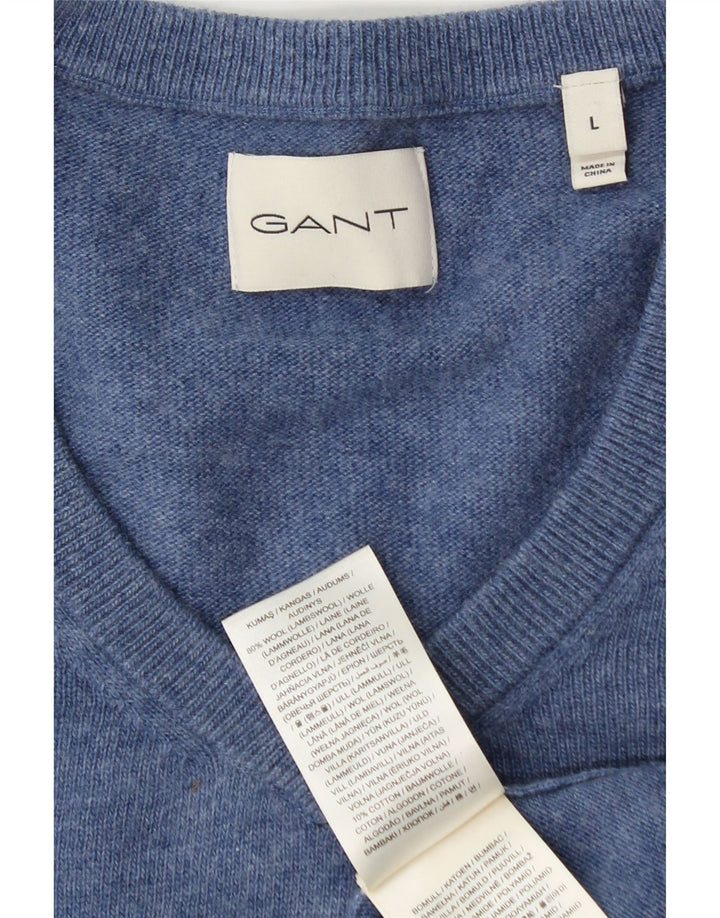 Suéter masculino Gant com decote em V grande lã azul