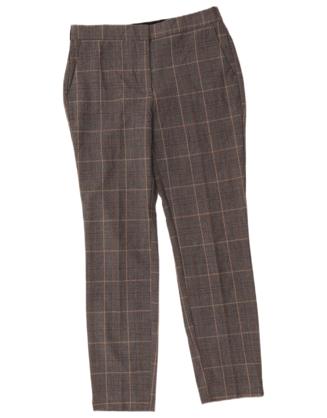 Zara Calça Chino Feminina Slim Médio W28 L26 Poliéster Xadrez Cinza