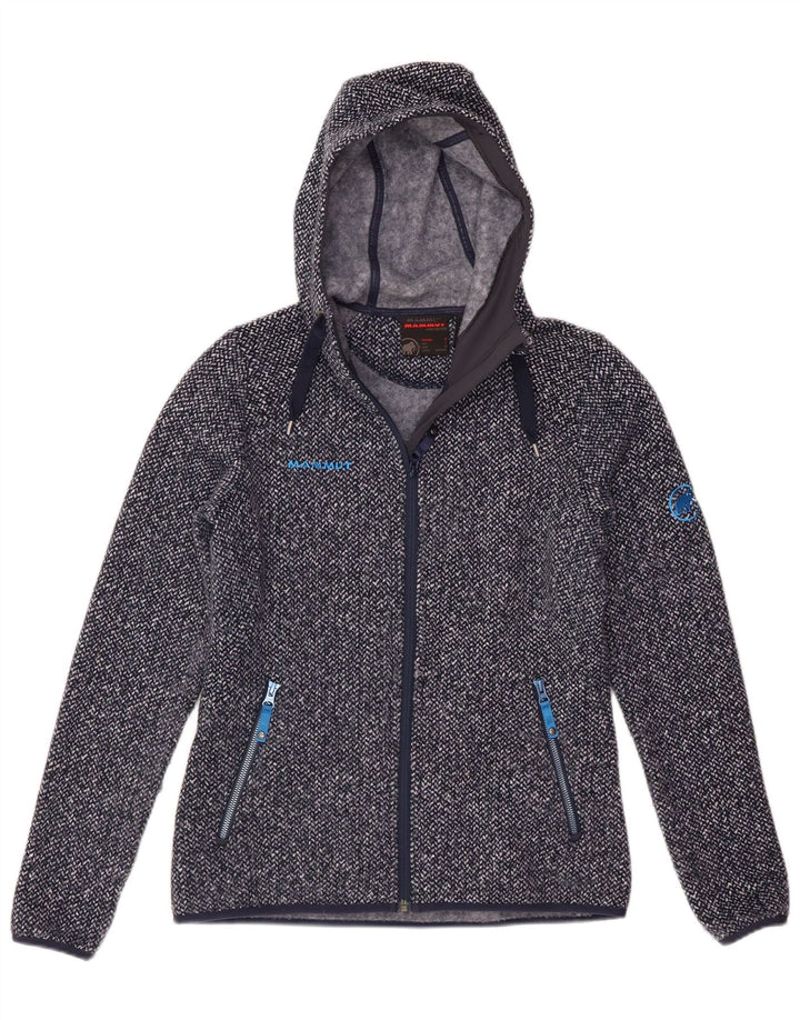 Suéter feminino Mammut com capuz e zíper, poliéster manchado azul pequeno