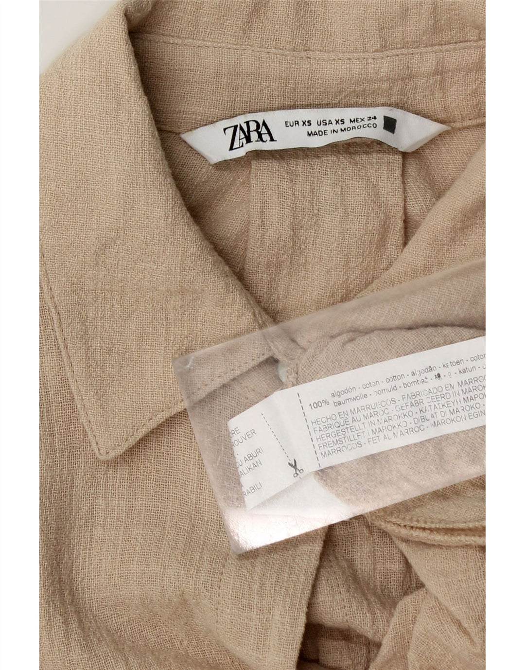 Camisa oversized feminina Zara UK 6 XS algodão bege