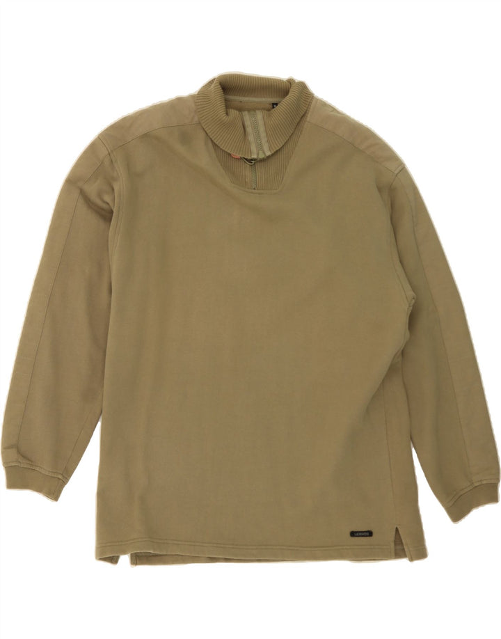 LERROS Mens Zip Neck Sweatshirt Jumper XL Khaki Cotton Vintage Lerros and Second-Hand Lerros from Messina Hembry 
