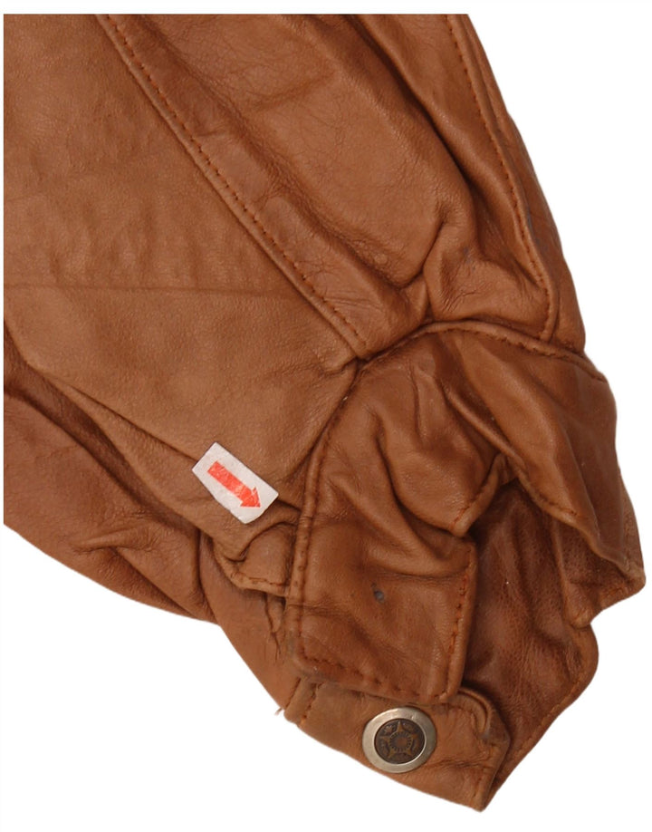 Jaqueta de couro militar masculina VINTAGE Reino Unido 44 2XL couro marrom