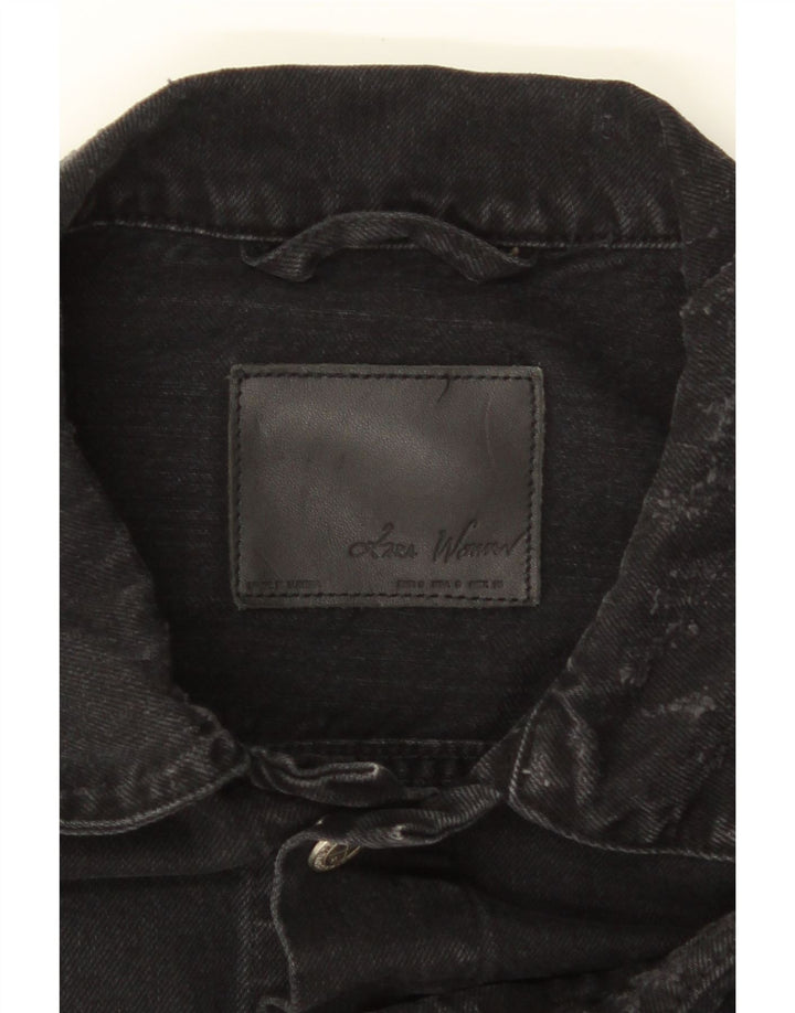 Jaqueta jeans masculina ZARA desgastada Reino Unido 36 pequeno algodão preto