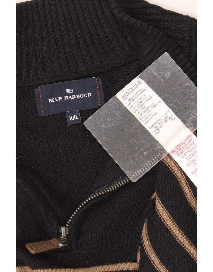 Suéter masculino BLUE HARBOR com zíper e gola 2XL de algodão listrado preto