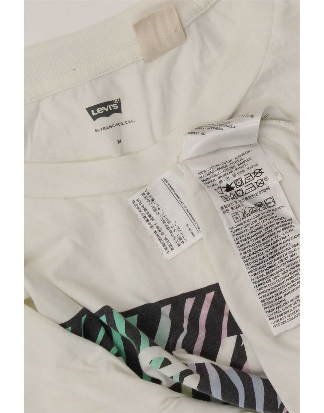 Camiseta feminina gráfica Levi's UK 14 algodão branco médio