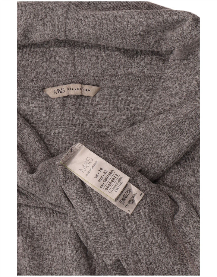 Top feminino Marks & Spencer manga 3/4 Reino Unido 14 grande poliéster manchado cinza
